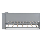 Lit de jour double avec lit gigogne simple, lit de repos avec étagère de rangement et ports de chargement USB