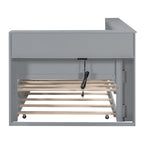 Lit de jour double avec lit gigogne simple, lit de repos avec étagère de rangement et ports de chargement USB