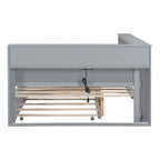 Lit de jour double avec lit gigogne simple, lit de repos avec étagère de rangement et ports de chargement USB