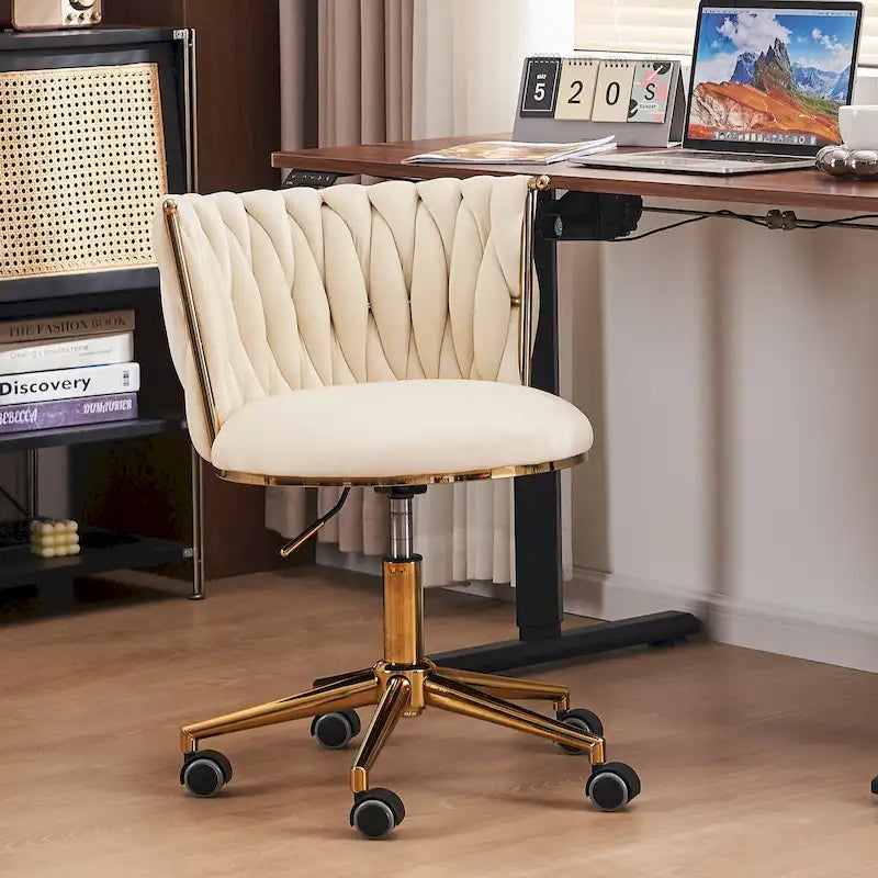 Chaise de bureau en velours Chaise de coiffeuse pour maquillage avec roues Fauteuil roulant pivotant pour chambre à coucher
