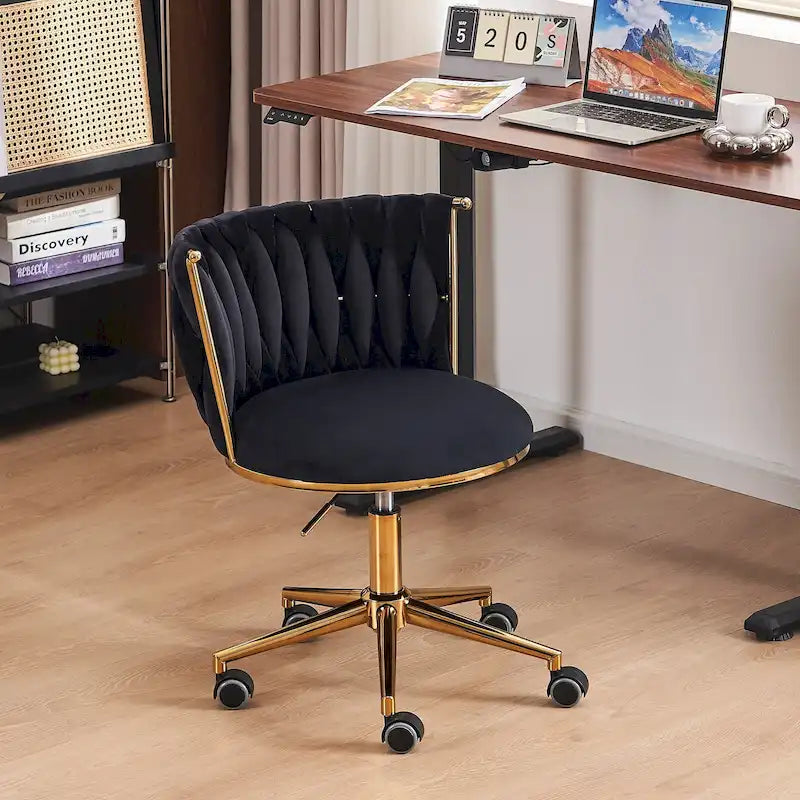 Chaise de bureau en velours Chaise de coiffeuse pour maquillage avec roues Fauteuil roulant pivotant pour chambre à coucher