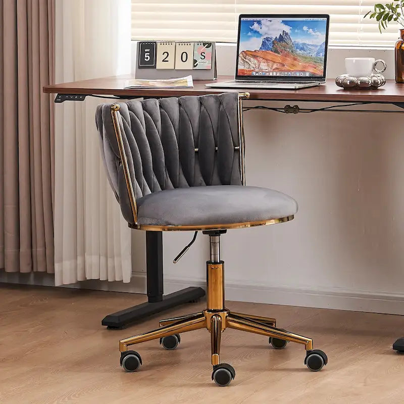 Chaise de bureau en velours Chaise de coiffeuse pour maquillage avec roues Fauteuil roulant pivotant pour chambre à coucher