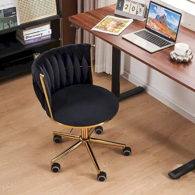 Chaise de bureau en velours Chaise de coiffeuse pour maquillage avec roues Fauteuil roulant pivotant pour chambre à coucher
