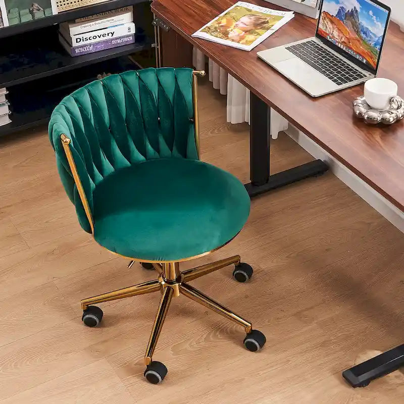 Chaise de bureau en velours Chaise de coiffeuse pour maquillage avec roues Fauteuil roulant pivotant pour chambre à coucher