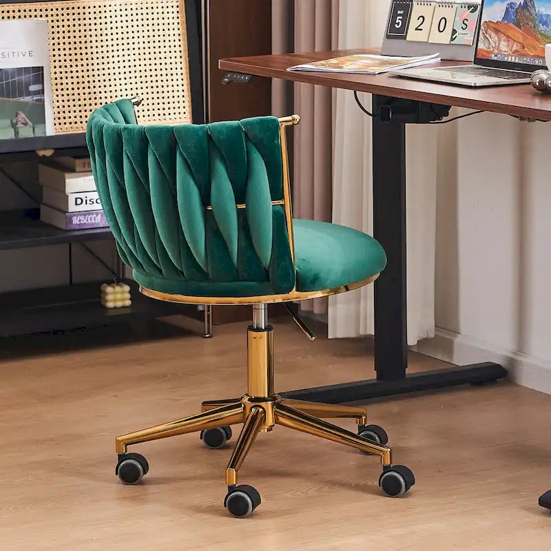 Chaise de bureau en velours Chaise de coiffeuse pour maquillage avec roues Fauteuil roulant pivotant pour chambre à coucher