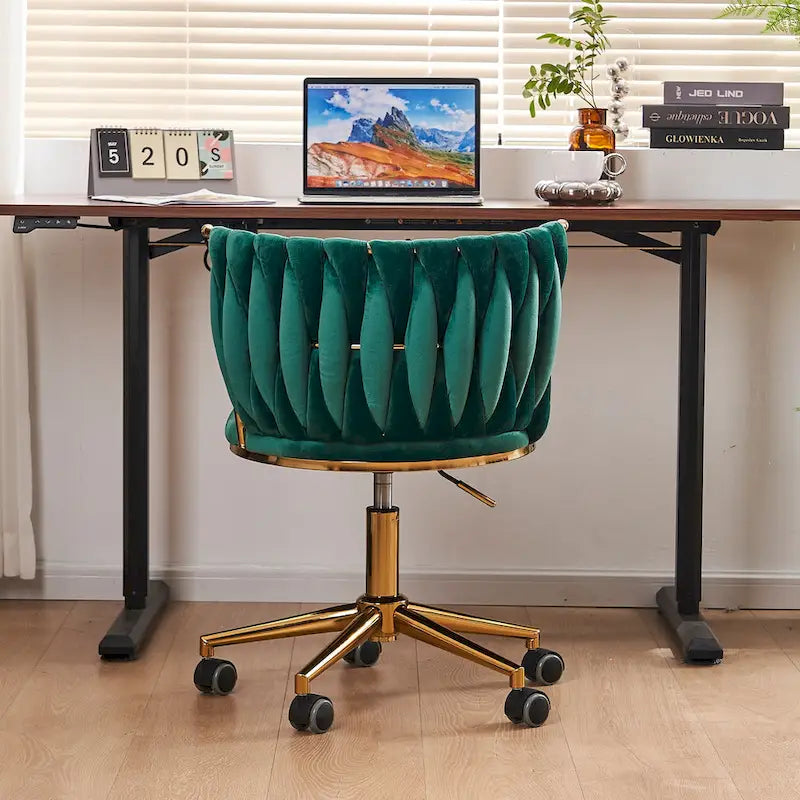 Chaise de bureau en velours Chaise de coiffeuse pour maquillage avec roues Fauteuil roulant pivotant pour chambre à coucher