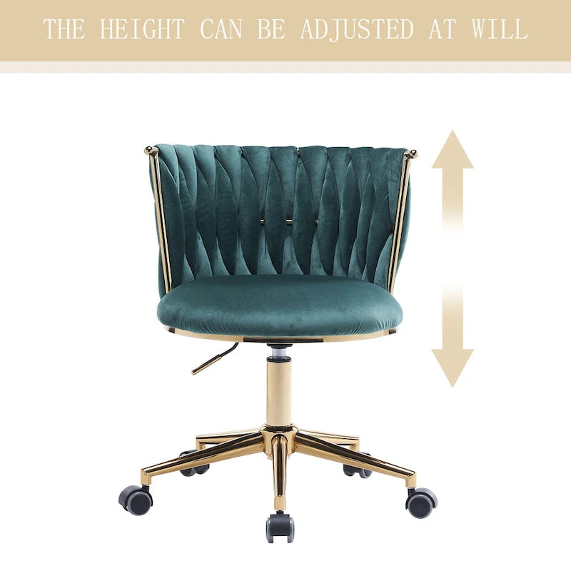 Chaise de bureau en velours Chaise de coiffeuse pour maquillage avec roues Fauteuil roulant pivotant pour chambre à coucher