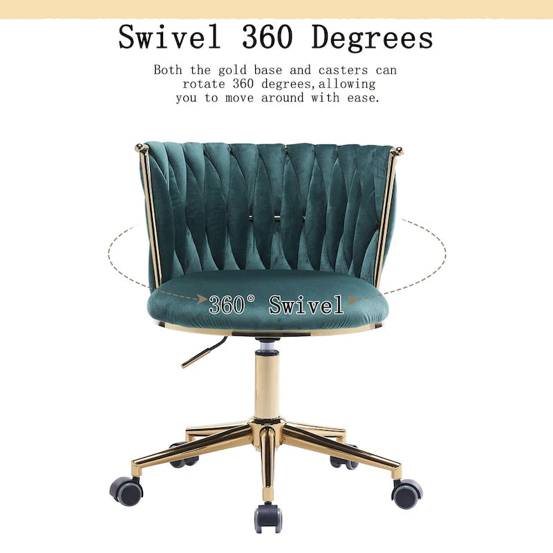 Chaise de bureau en velours Chaise de coiffeuse pour maquillage avec roues Fauteuil roulant pivotant pour chambre à coucher