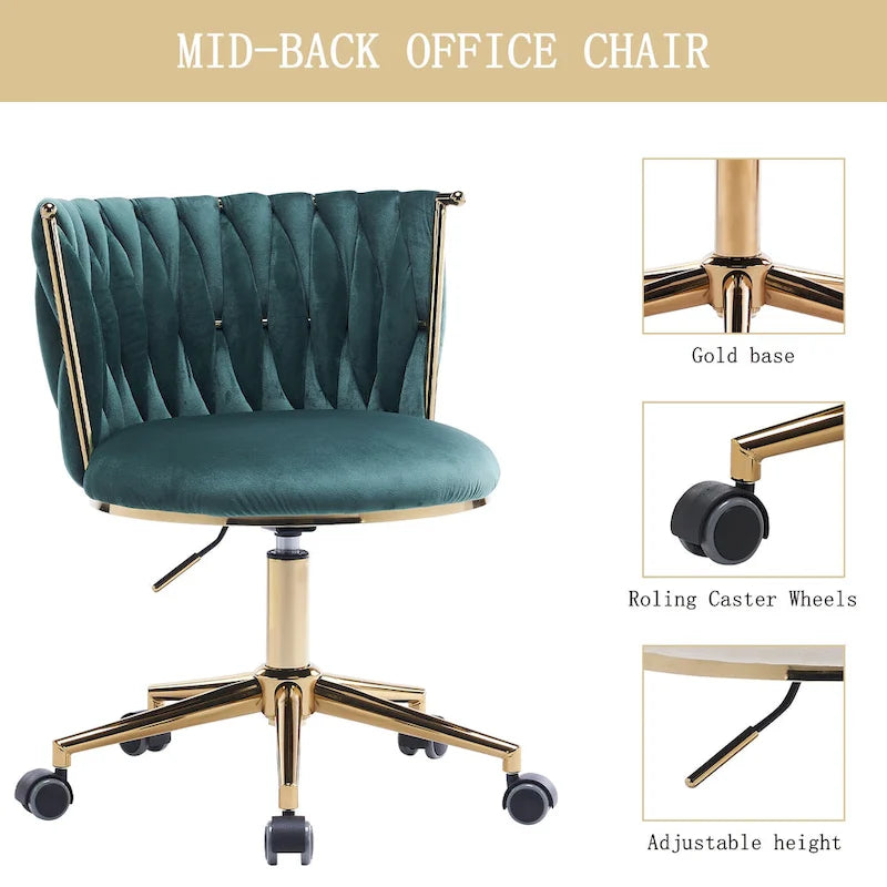 Chaise de bureau en velours Chaise de coiffeuse pour maquillage avec roues Fauteuil roulant pivotant pour chambre à coucher