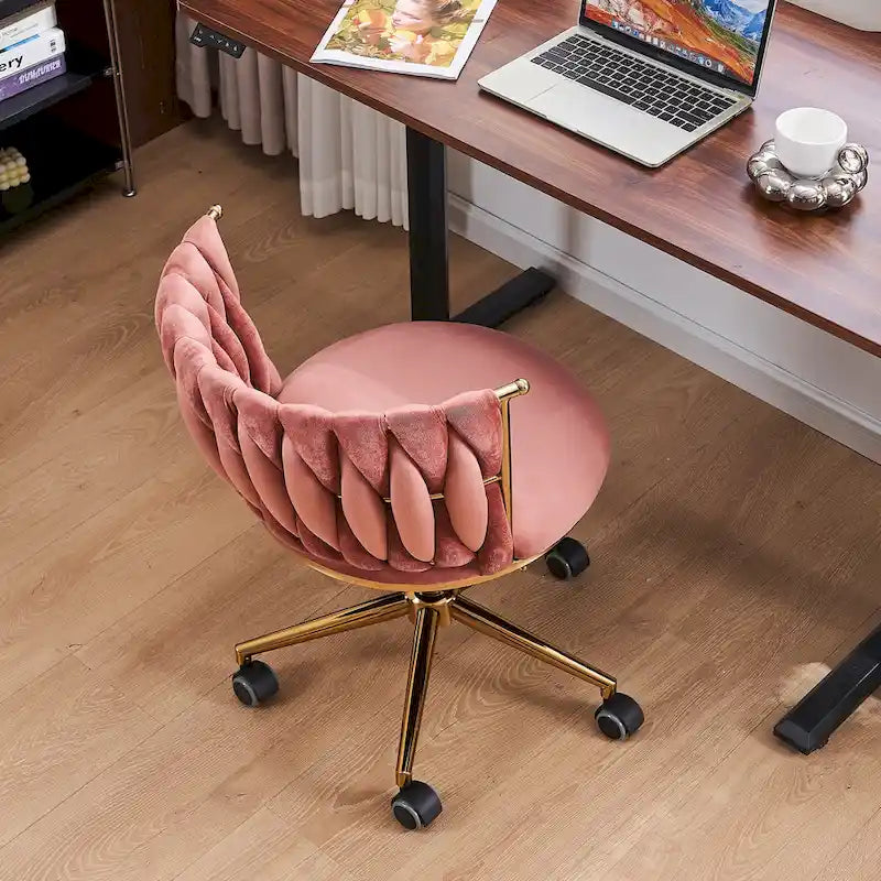 Chaise de bureau en velours Chaise de coiffeuse pour maquillage avec roues Fauteuil roulant pivotant pour chambre à coucher