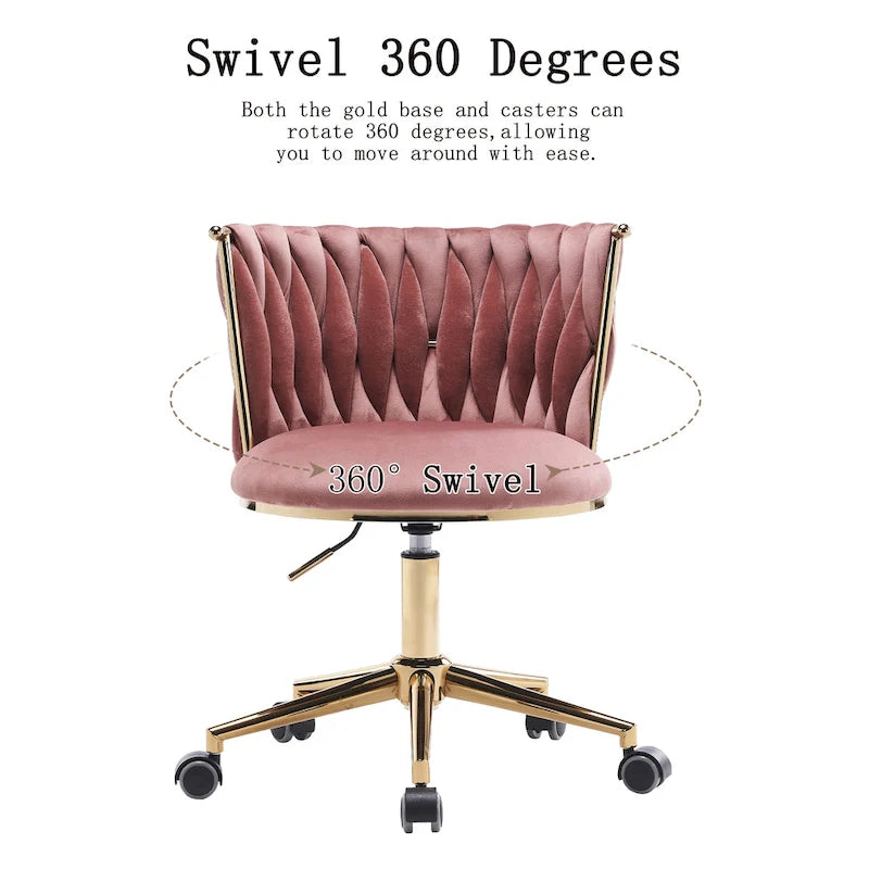 Chaise de bureau en velours Chaise de coiffeuse pour maquillage avec roues Fauteuil roulant pivotant pour chambre à coucher