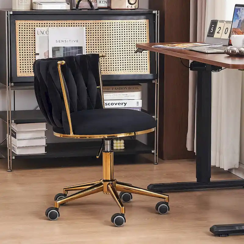 Chaise de bureau en velours Chaise de coiffeuse pour maquillage avec roues Fauteuil roulant pivotant pour chambre à coucher