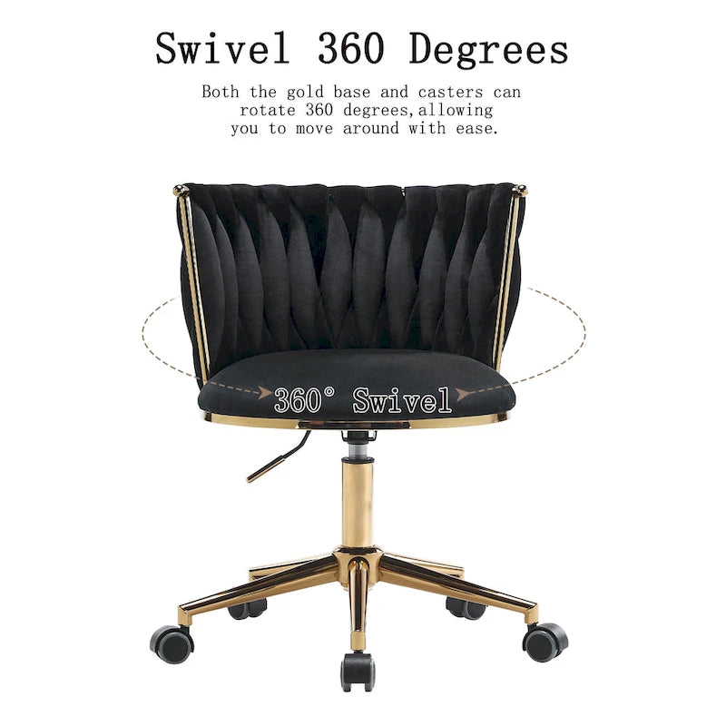 Chaise de bureau en velours Chaise de coiffeuse pour maquillage avec roues Fauteuil roulant pivotant pour chambre à coucher