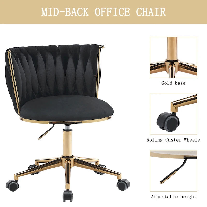 Chaise de bureau en velours Chaise de coiffeuse pour maquillage avec roues Fauteuil roulant pivotant pour chambre à coucher