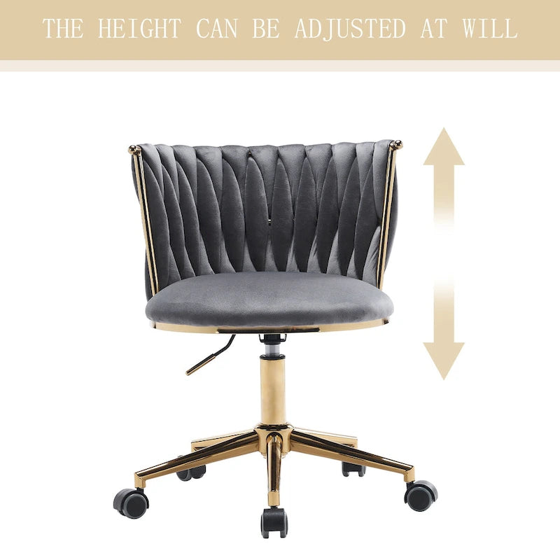Chaise de bureau en velours Chaise de coiffeuse pour maquillage avec roues Fauteuil roulant pivotant pour chambre à coucher