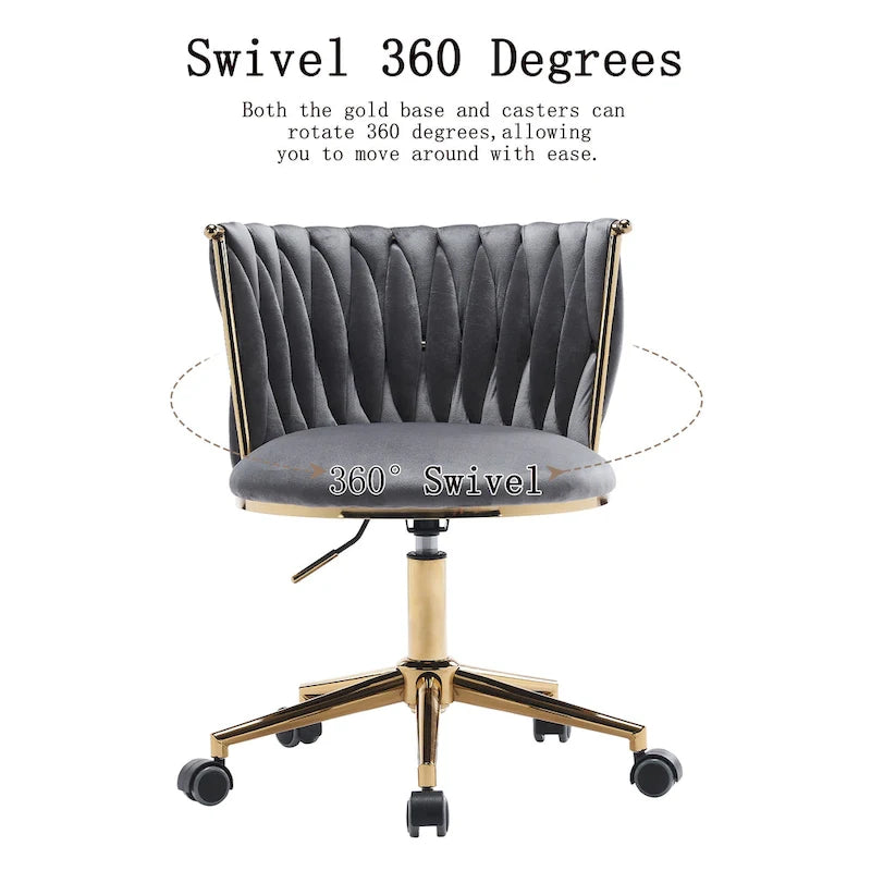 Chaise de bureau en velours Chaise de coiffeuse pour maquillage avec roues Fauteuil roulant pivotant pour chambre à coucher