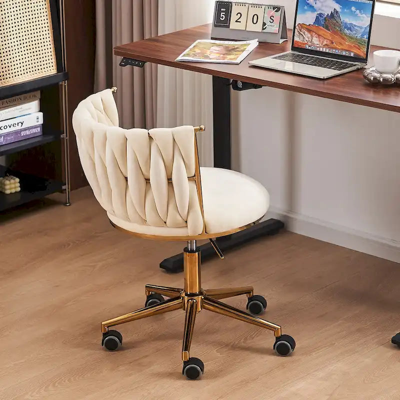 Chaise de bureau en velours Chaise de coiffeuse pour maquillage avec roues Fauteuil roulant pivotant pour chambre à coucher