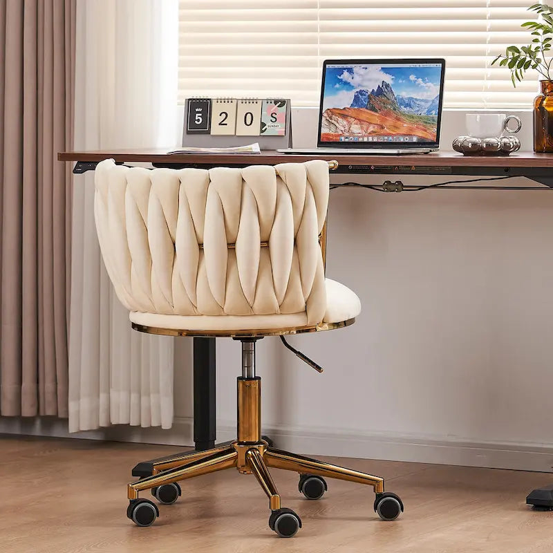 Chaise de bureau en velours Chaise de coiffeuse pour maquillage avec roues Fauteuil roulant pivotant pour chambre à coucher