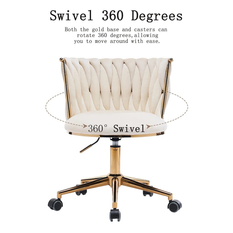Chaise de bureau en velours Chaise de coiffeuse pour maquillage avec roues Fauteuil roulant pivotant pour chambre à coucher