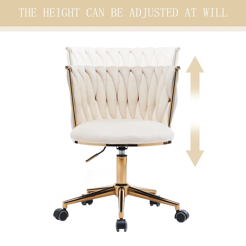 Chaise de bureau en velours Chaise de coiffeuse pour maquillage avec roues Fauteuil roulant pivotant pour chambre à coucher