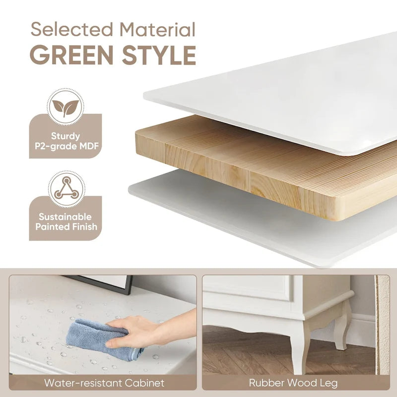 Commode à 7 tiroirs avec pieds en bois massif et finition peinte