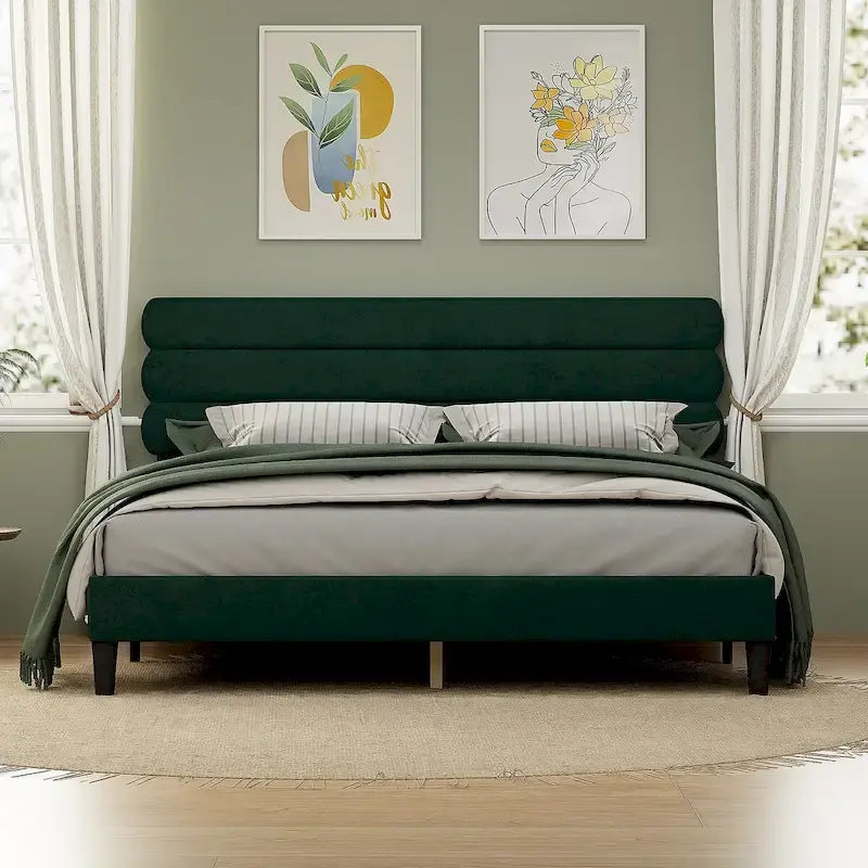 Cadre de lit King Size avec tête de lit, lit plateforme robuste avec support de lattes en bois et sans sommier tapissier