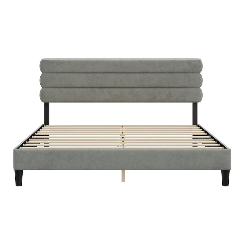 Cadre de lit King Size avec tête de lit, lit plateforme robuste avec support de lattes en bois et sans sommier tapissier