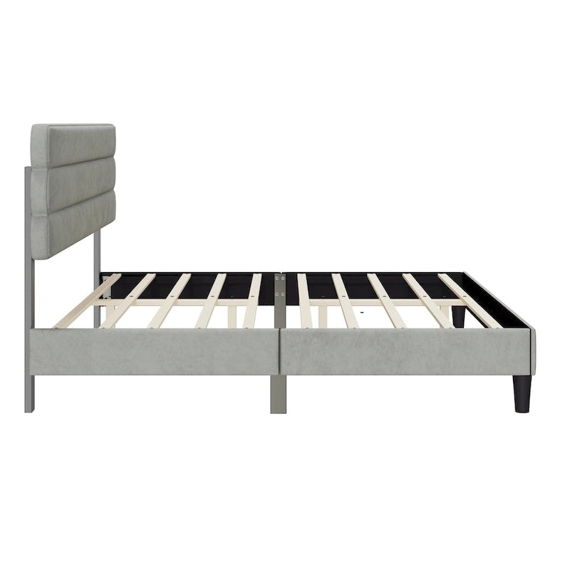 Cadre de lit King Size avec tête de lit, lit plateforme robuste avec support de lattes en bois et sans sommier tapissier