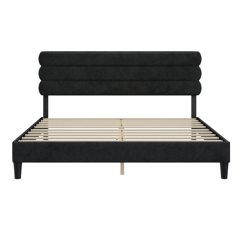 Cadre de lit King Size avec tête de lit, lit plateforme robuste avec support de lattes en bois et sans sommier tapissier