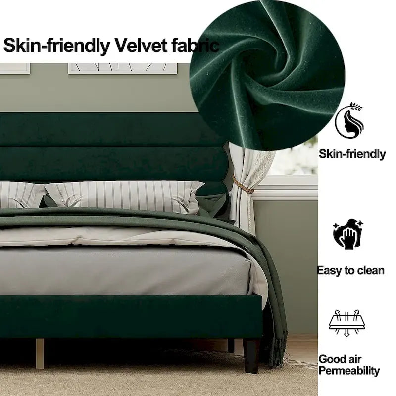 Cadre de lit King Size avec tête de lit, lit plateforme robuste avec support de lattes en bois et sans sommier tapissier