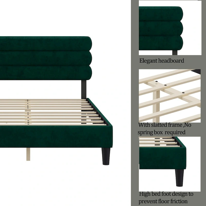 Cadre de lit King Size avec tête de lit, lit plateforme robuste avec support de lattes en bois et sans sommier tapissier