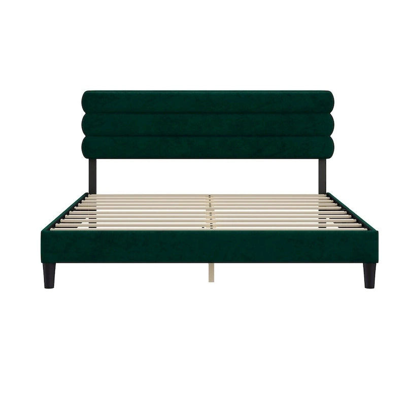 Cadre de lit King Size avec tête de lit, lit plateforme robuste avec support de lattes en bois et sans sommier tapissier