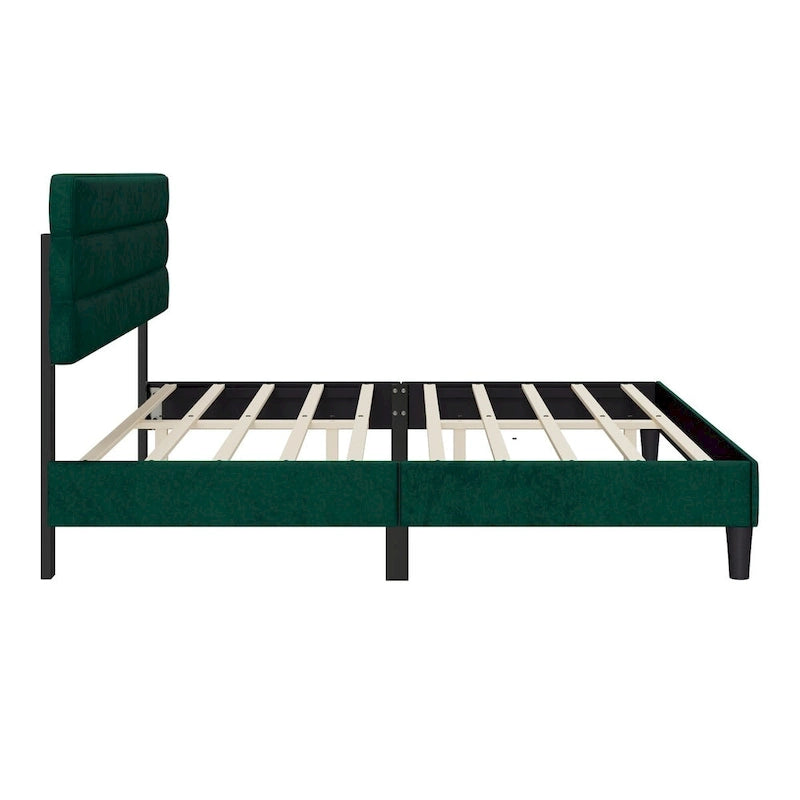 Cadre de lit King Size avec tête de lit, lit plateforme robuste avec support de lattes en bois et sans sommier tapissier