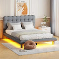 Lit plateforme queen size en velours Roomfitters avec cadre LED, tissu épais et doux et tête de lit capitonnée