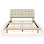 Lit plateforme queen size en velours Roomfitters avec cadre LED, tissu épais et doux et tête de lit capitonnée
