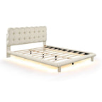 Lit plateforme queen size en velours Roomfitters avec cadre LED, tissu épais et doux et tête de lit capitonnée
