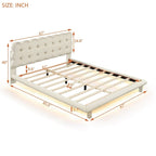 Lit plateforme queen size en velours Roomfitters avec cadre LED, tissu épais et doux et tête de lit capitonnée