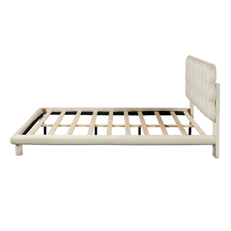 Lit plateforme queen size en velours Roomfitters avec cadre LED, tissu épais et doux et tête de lit capitonnée