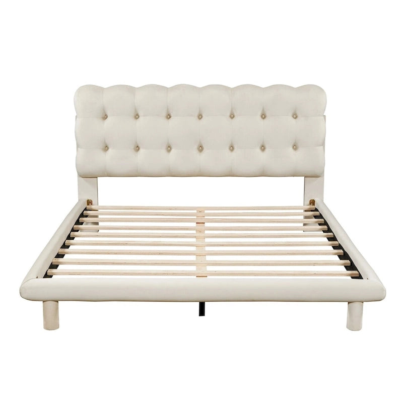 Lit plateforme queen size en velours Roomfitters avec cadre LED, tissu épais et doux et tête de lit capitonnée