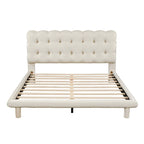 Lit plateforme queen size en velours Roomfitters avec cadre LED, tissu épais et doux et tête de lit capitonnée