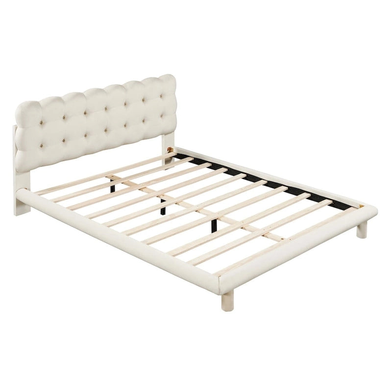 Lit plateforme queen size en velours Roomfitters avec cadre LED, tissu épais et doux et tête de lit capitonnée