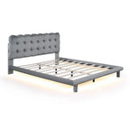 Lit plateforme queen size en velours Roomfitters avec cadre LED, tissu épais et doux et tête de lit capitonnée