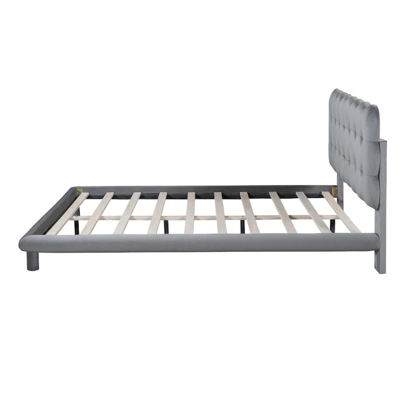Lit plateforme queen size en velours Roomfitters avec cadre LED, tissu épais et doux et tête de lit capitonnée