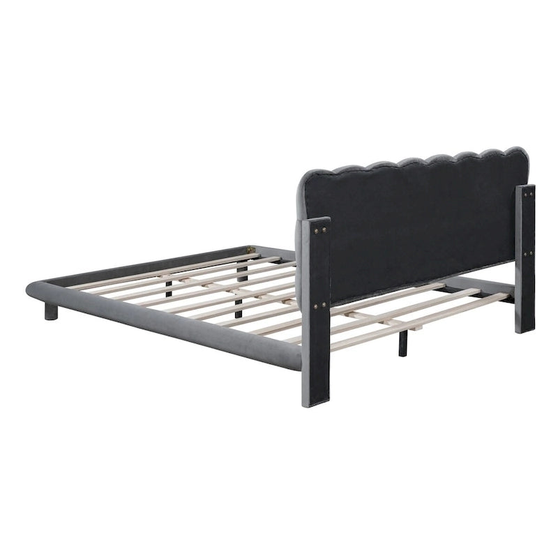 Lit plateforme queen size en velours Roomfitters avec cadre LED, tissu épais et doux et tête de lit capitonnée