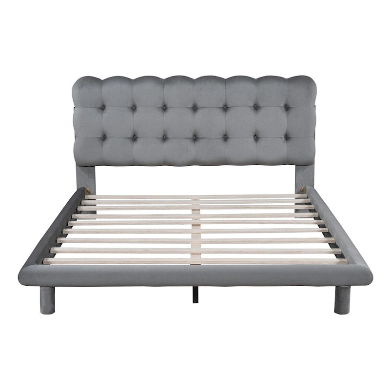 Lit plateforme queen size en velours Roomfitters avec cadre LED, tissu épais et doux et tête de lit capitonnée