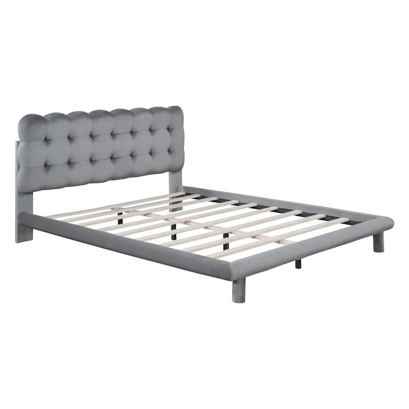 Lit plateforme queen size en velours Roomfitters avec cadre LED, tissu épais et doux et tête de lit capitonnée