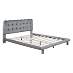 Lit plateforme queen size en velours Roomfitters avec cadre LED, tissu épais et doux et tête de lit capitonnée