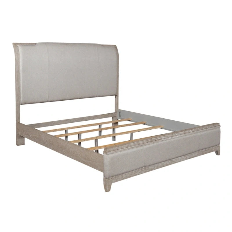Lit rembourré King California Belmar Taupe lavé et champagne argenté