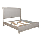 Lit rembourré King California Belmar Taupe lavé et champagne argenté