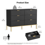 Commode double moderne à 6 tiroirs en bois noir Meuble de rangement pour chambre à coucher